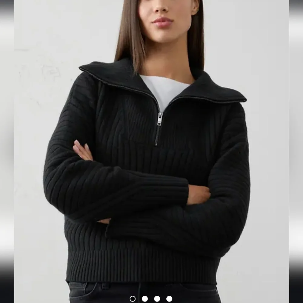 Ribbed Quarter Zip Sweater in Black - Picture 1 of 7